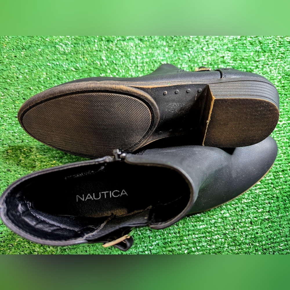Nautica Black Leather Ankle Boots With Buckle Nwot View 3